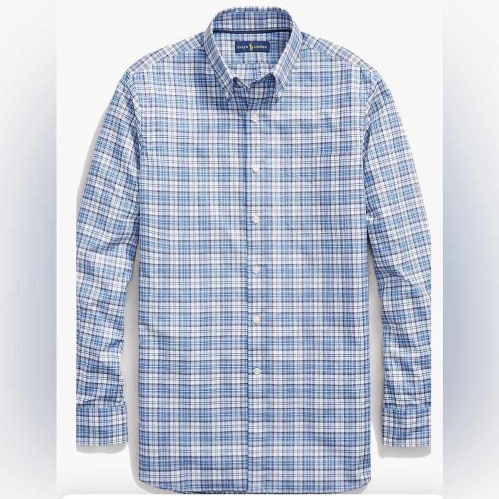 Polo by Ralph Lauren Men's Blue Checkered Plaid Oxford Shirt